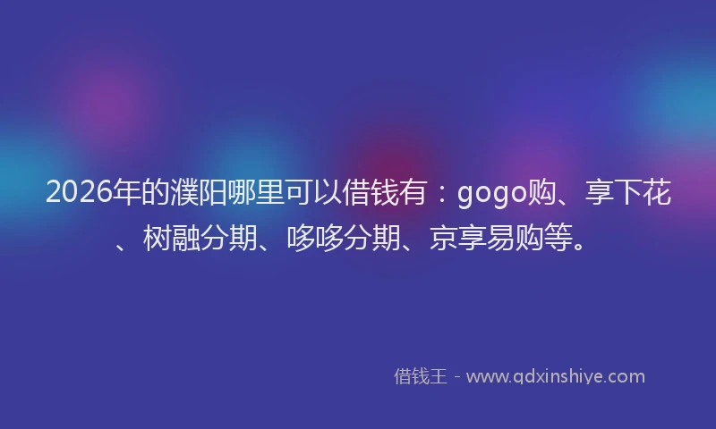 2026年的濮阳哪里可以借钱有：gogo购、享下花、树融分期、哆哆分期、京享易购等。
