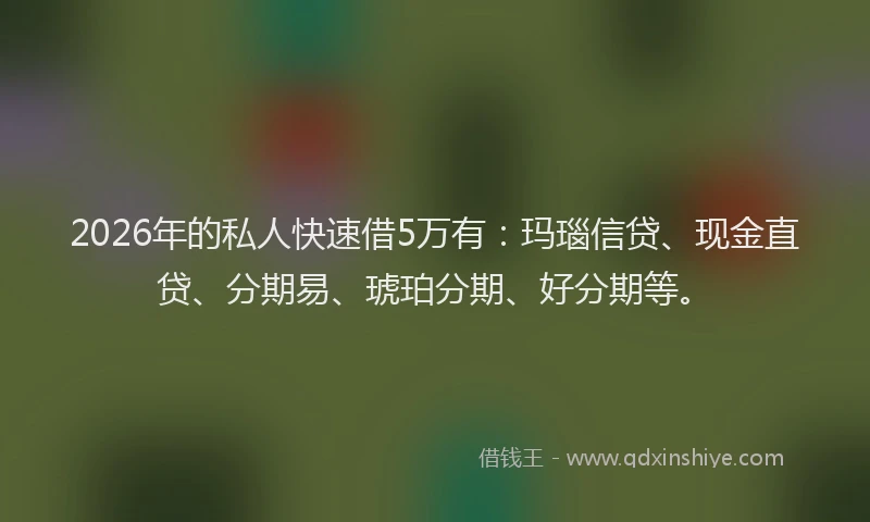 2026年的私人快速借5万有：玛瑙信贷、现金直贷、分期易、琥珀分期、好分期等。
