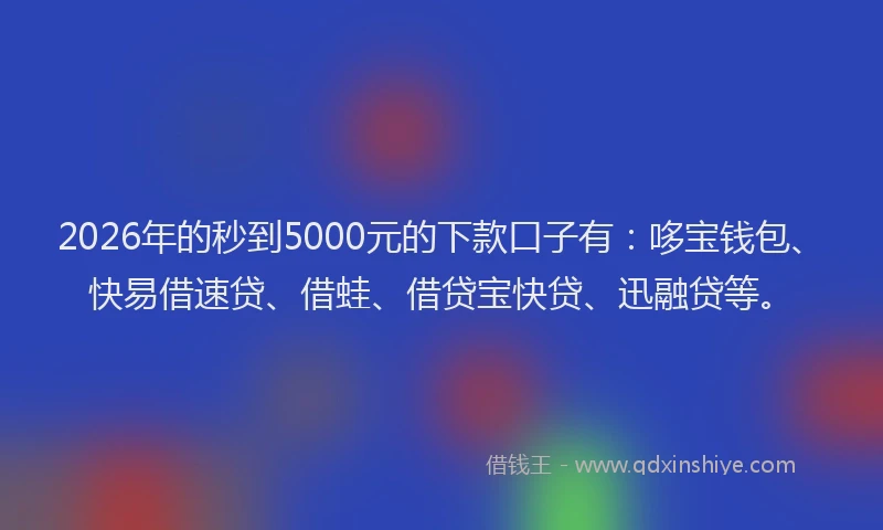 2026年的秒到5000元的下款口子有：哆宝钱包、快易借速贷、借蛙、借贷宝快贷、迅融贷等。