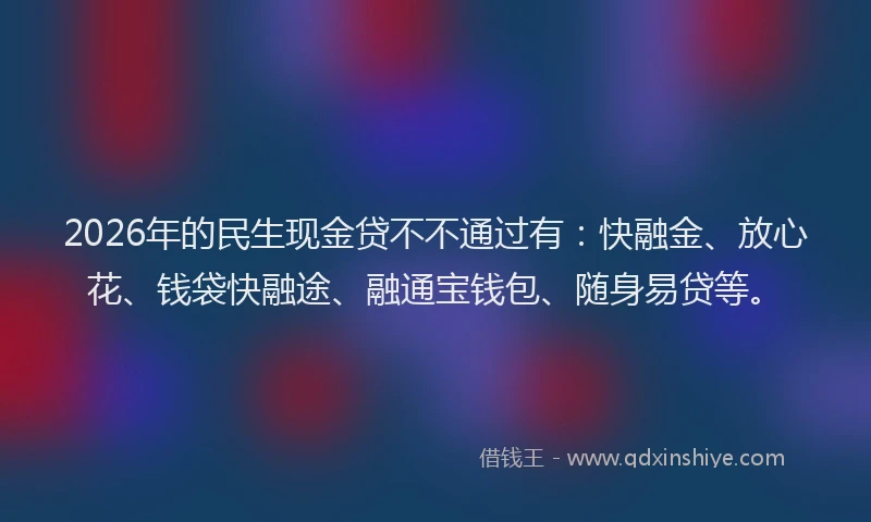 2026年的民生现金贷不不通过有：快融金、放心花、钱袋快融途、融通宝钱包、随身易贷等。
