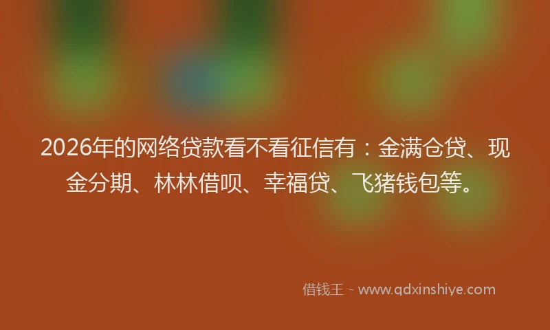 2026年的网络贷款看不看征信有：金满仓贷、现金分期、林林借呗、幸福贷、飞猪钱包等。