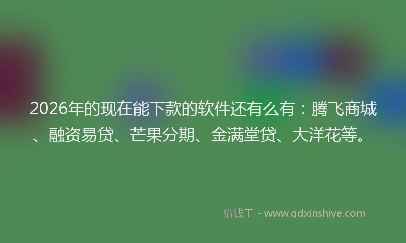 2026年的现在能下款的软件还有么有：腾飞商城、融资易贷、芒果分期、金满堂贷、大洋花等。