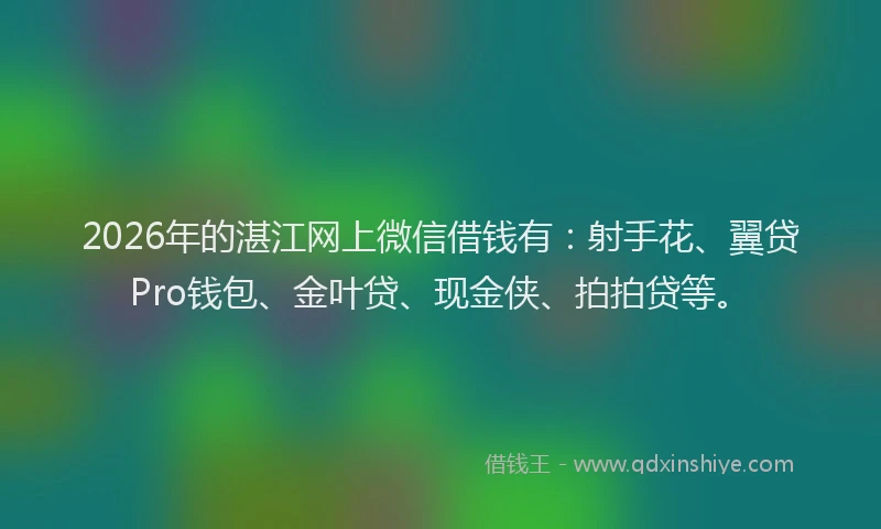 2026年的湛江网上微信借钱有：射手花、翼贷Pro钱包、金叶贷、现金侠、拍拍贷等。
