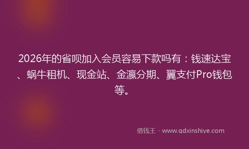2026年的省呗加入会员容易下款吗有：钱速达宝、蜗牛租机、现金站、金瀛分期、翼支付Pro钱包等。