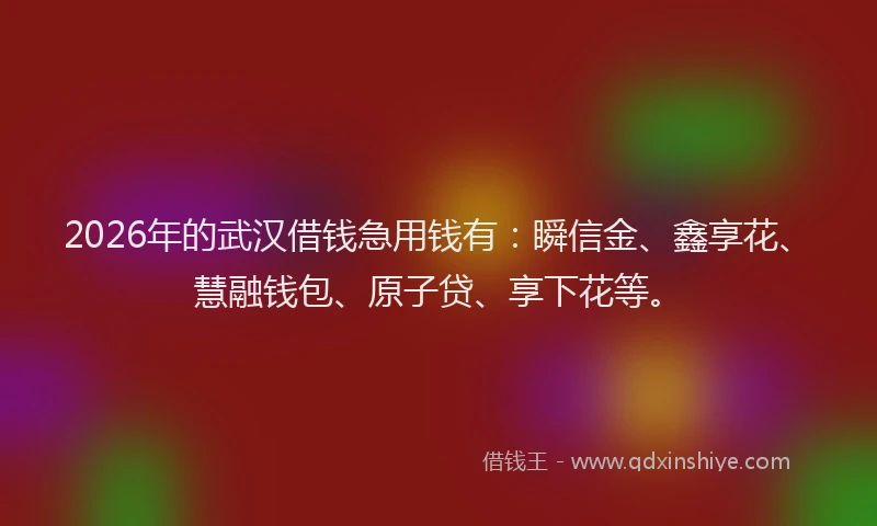 2026年的武汉借钱急用钱有：瞬信金、鑫享花、慧融钱包、原子贷、享下花等。