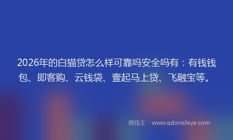 2026年的白猫贷怎么样可靠吗安全吗有：有钱钱包、即客购、云钱袋、壹起马上贷、飞融宝等。