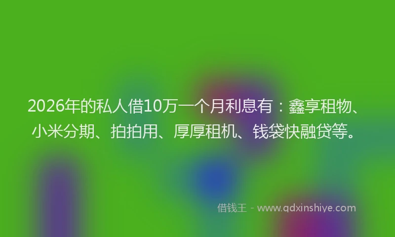 2026年的私人借10万一个月利息有：鑫享租物、小米分期、拍拍用、厚厚租机、钱袋快融贷等。