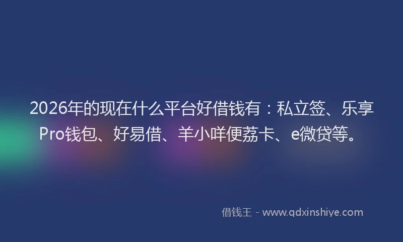 2026年的现在什么平台好借钱有：私立签、乐享Pro钱包、好易借、羊小咩便荔卡、e微贷等。