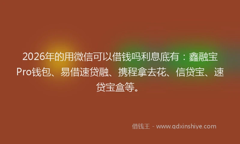 2026年的用微信可以借钱吗利息底有：鑫融宝Pro钱包、易借速贷融、携程拿去花、信贷宝、速贷宝盒等。
