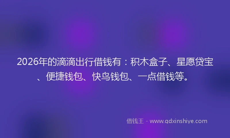 2026年的滴滴出行借钱有：积木盒子、星愿贷宝、便捷钱包、快鸟钱包、一点借钱等。
