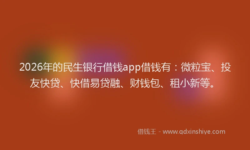 2026年的民生银行借钱app借钱有：微粒宝、投友快贷、快借易贷融、财钱包、租小新等。