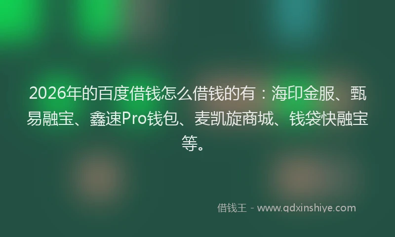 2026年的百度借钱怎么借钱的有：海印金服、甄易融宝、鑫速Pro钱包、麦凯旋商城、钱袋快融宝等。