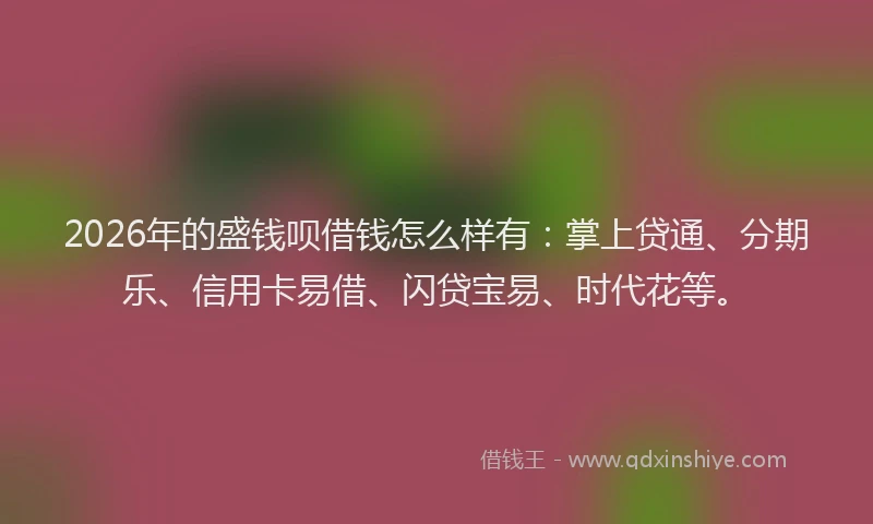 2026年的盛钱呗借钱怎么样有：掌上贷通、分期乐、信用卡易借、闪贷宝易、时代花等。