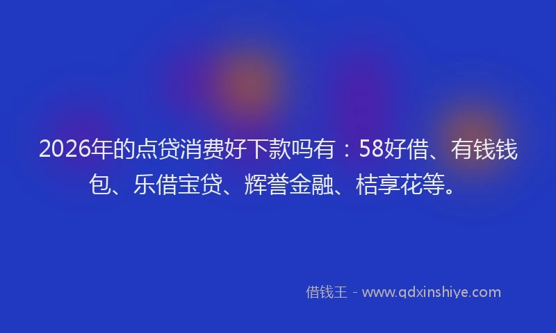 2026年的点贷消费好下款吗有：58好借、有钱钱包、乐借宝贷、辉誉金融、桔享花等。