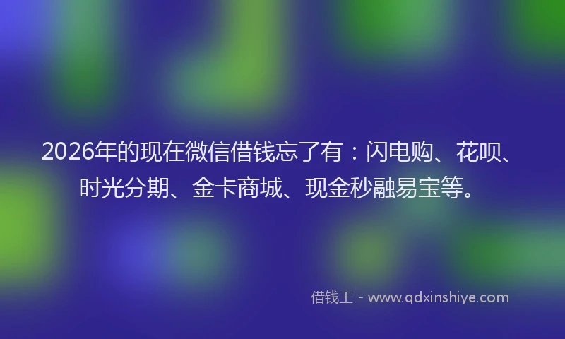 2026年的现在微信借钱忘了有：闪电购、花呗、时光分期、金卡商城、现金秒融易宝等。