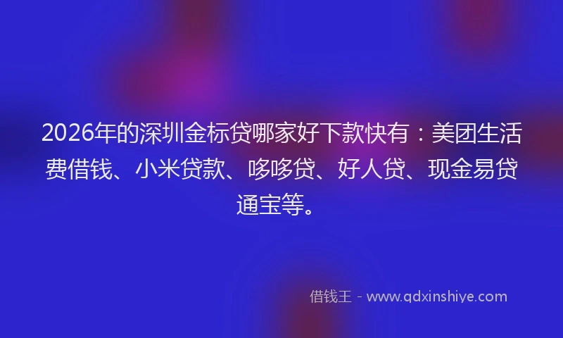2026年的深圳金标贷哪家好下款快有：美团生活费借钱、小米贷款、哆哆贷、好人贷、现金易贷通宝等。