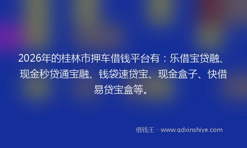 2026年的桂林市押车借钱平台有：乐借宝贷融、现金秒贷通宝融、钱袋速贷宝、现金盒子、快借易贷宝盒等。