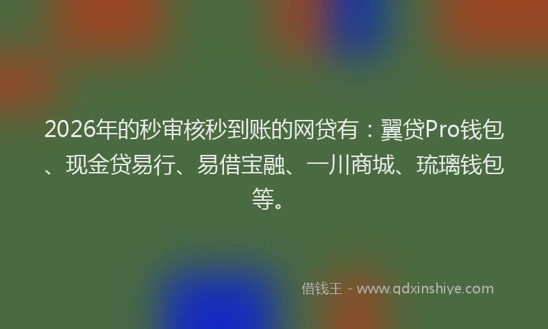 2026年的秒审核秒到账的网贷有：翼贷Pro钱包、现金贷易行、易借宝融、一川商城、琉璃钱包等。