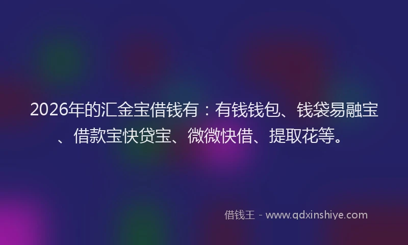 2026年的汇金宝借钱有：有钱钱包、钱袋易融宝、借款宝快贷宝、微微快借、提取花等。