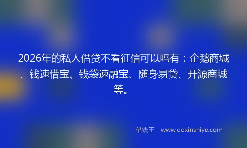 2026年的私人借贷不看征信可以吗有：企鹅商城、钱速借宝、钱袋速融宝、随身易贷、开源商城等。