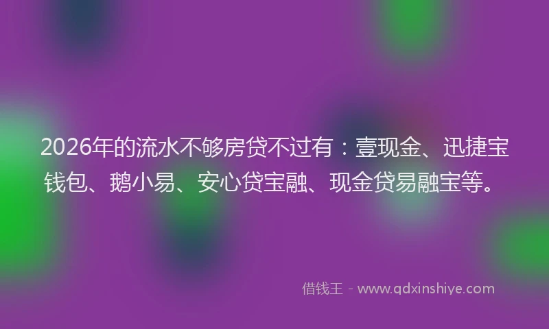2026年的流水不够房贷不过有：壹现金、迅捷宝钱包、鹅小易、安心贷宝融、现金贷易融宝等。