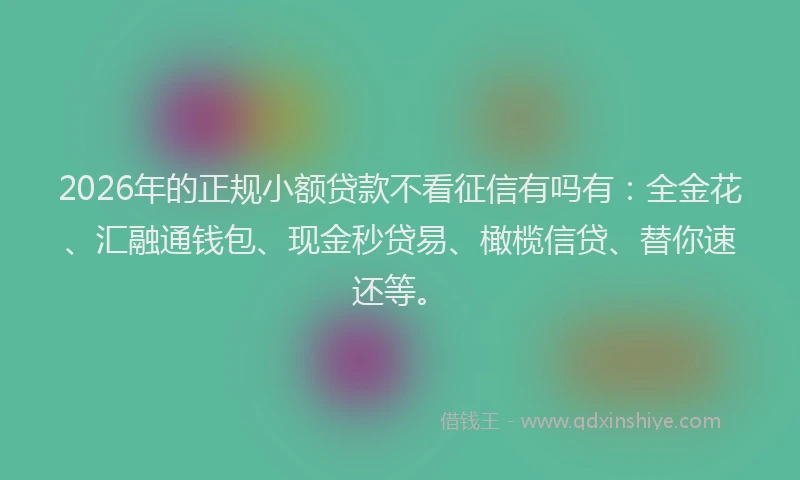 2026年的正规小额贷款不看征信有吗有：全金花、汇融通钱包、现金秒贷易、橄榄信贷、替你速还等。