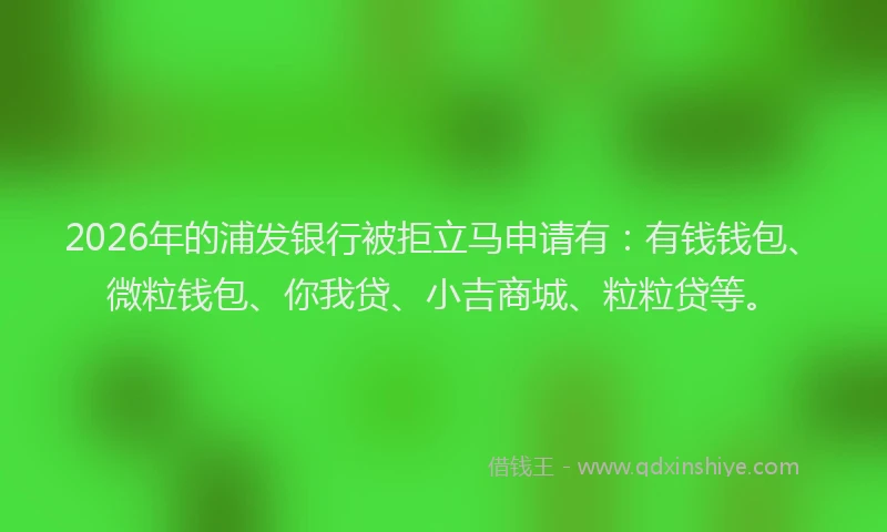 2026年的浦发银行被拒立马申请有：有钱钱包、微粒钱包、你我贷、小吉商城、粒粒贷等。
