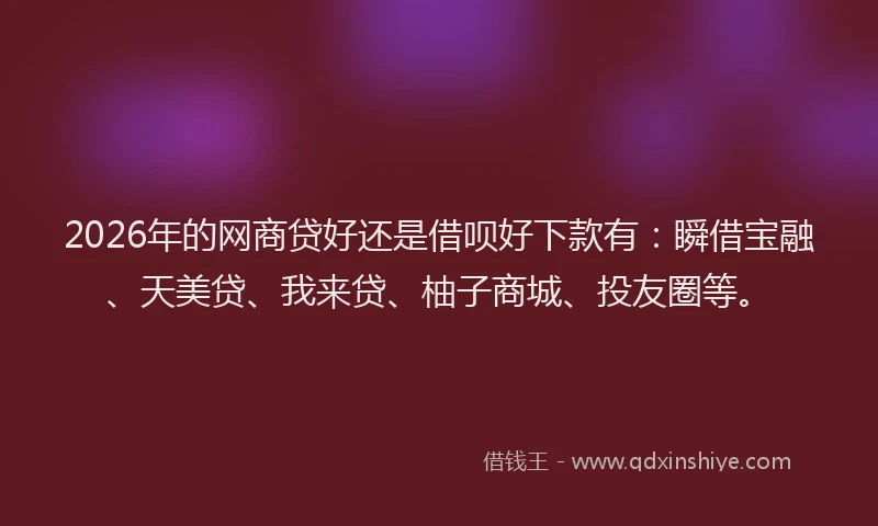 2026年的网商贷好还是借呗好下款有：瞬借宝融、天美贷、我来贷、柚子商城、投友圈等。