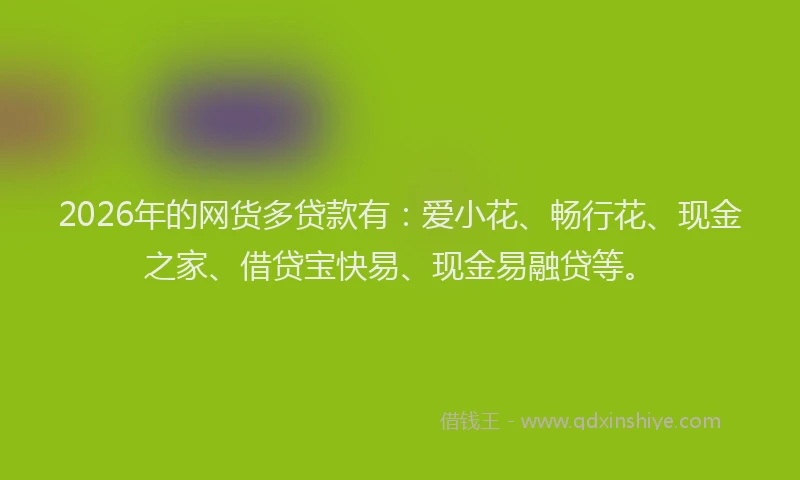 2026年的网货多贷款有：爱小花、畅行花、现金之家、借贷宝快易、现金易融贷等。