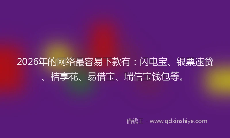 2026年的网络最容易下款有：闪电宝、银票速贷、桔享花、易借宝、瑞信宝钱包等。