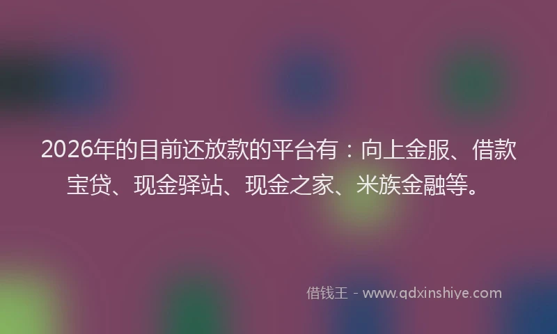 2026年的目前还放款的平台有：向上金服、借款宝贷、现金驿站、现金之家、米族金融等。