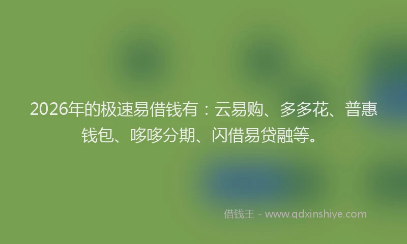 2026年的极速易借钱有：云易购、多多花、普惠钱包、哆哆分期、闪借易贷融等。