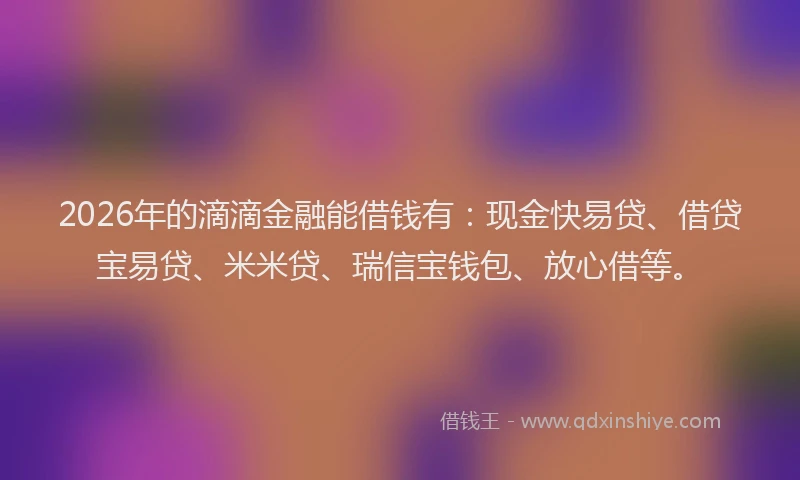2026年的滴滴金融能借钱有：现金快易贷、借贷宝易贷、米米贷、瑞信宝钱包、放心借等。