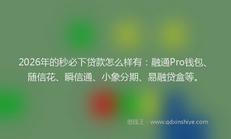2026年的秒必下贷款怎么样有：融通Pro钱包、随信花、瞬信通、小象分期、易融贷盒等。