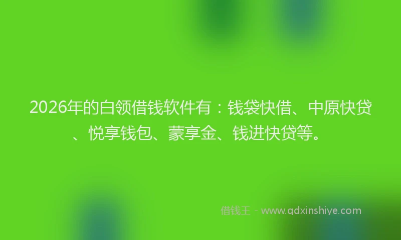 2026年的白领借钱软件有：钱袋快借、中原快贷、悦享钱包、蒙享金、钱进快贷等。