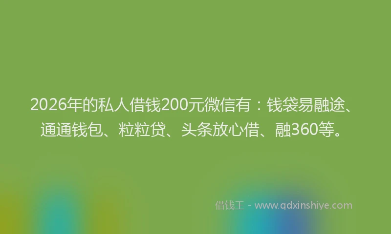 2026年的私人借钱200元微信有：钱袋易融途、通通钱包、粒粒贷、头条放心借、融360等。
