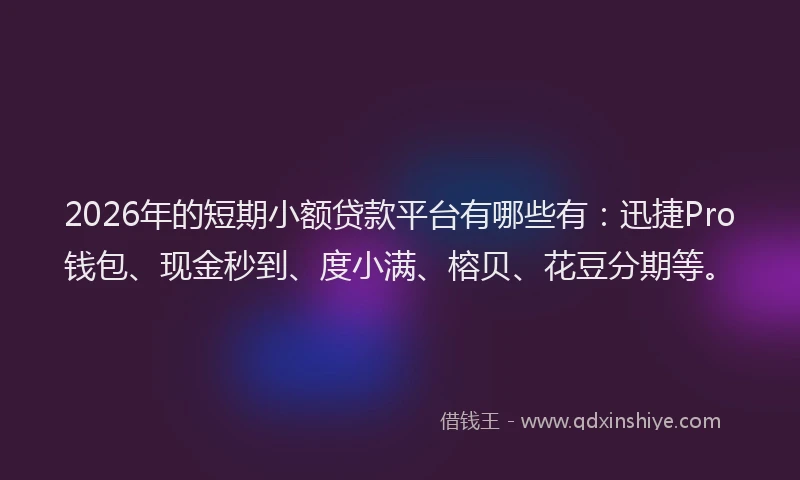 2026年的短期小额贷款平台有哪些有：迅捷Pro钱包、现金秒到、度小满、榕贝、花豆分期等。