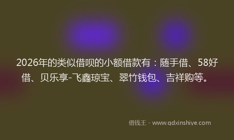 2026年的类似借呗的小额借款有：随手借、58好借、贝乐享-飞鑫琼宝、翠竹钱包、吉祥购等。