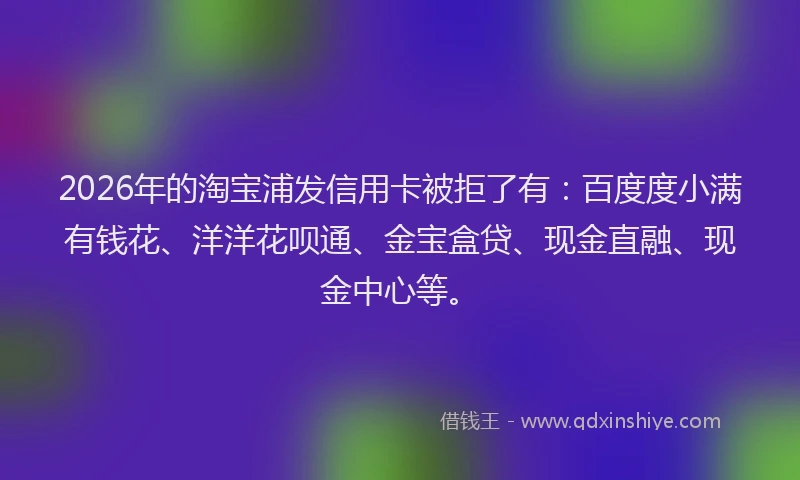 2026年的淘宝浦发信用卡被拒了有：百度度小满有钱花、洋洋花呗通、金宝盒贷、现金直融、现金中心等。