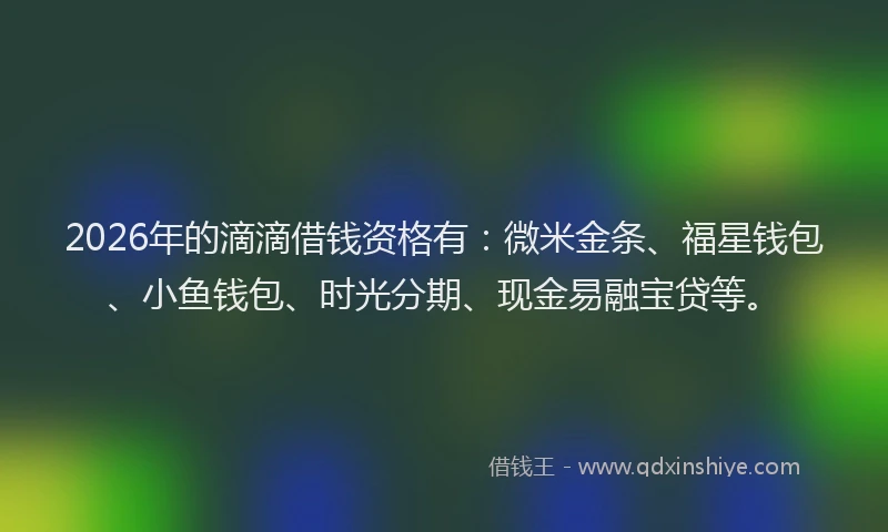 2026年的滴滴借钱资格有：微米金条、福星钱包、小鱼钱包、时光分期、现金易融宝贷等。