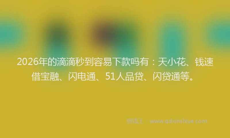 2026年的滴滴秒到容易下款吗有：天小花、钱速借宝融、闪电通、51人品贷、闪贷通等。