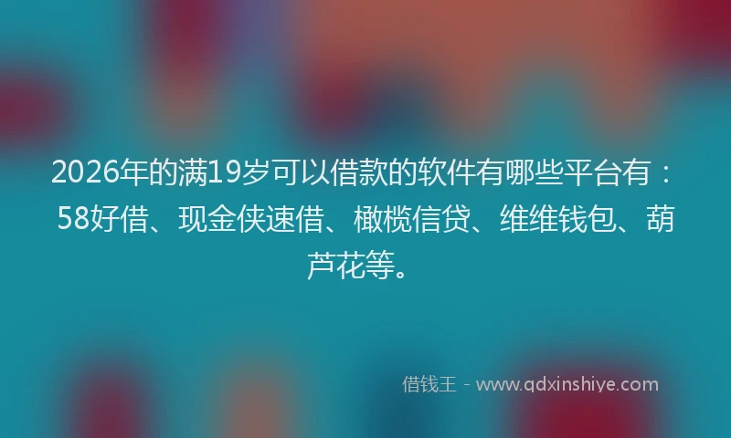 2026年的满19岁可以借款的软件有哪些平台有：58好借、现金侠速借、橄榄信贷、维维钱包、葫芦花等。