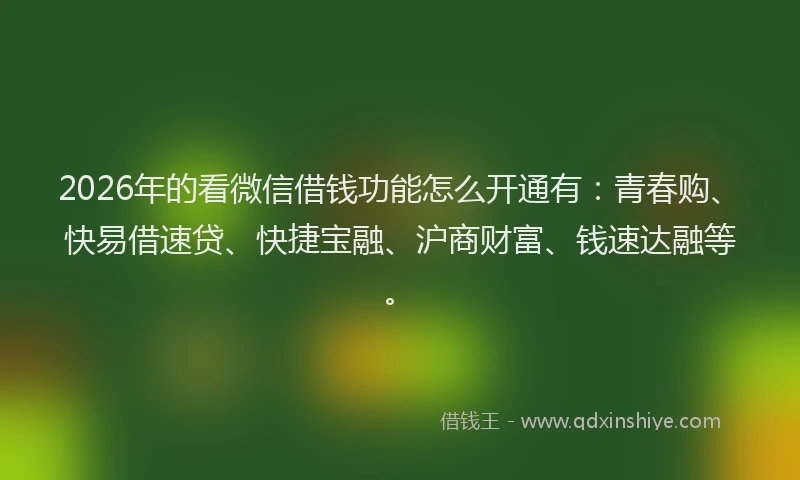 2026年的看微信借钱功能怎么开通有：青春购、快易借速贷、快捷宝融、沪商财富、钱速达融等。