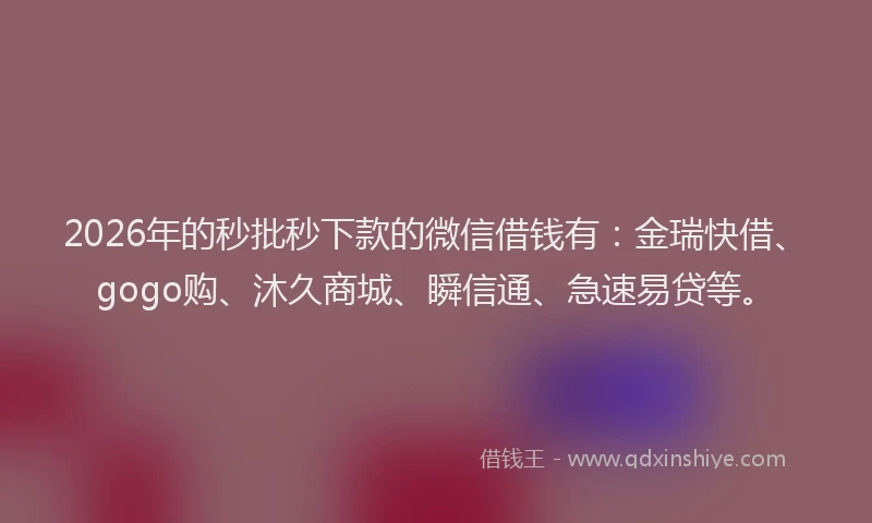 2026年的秒批秒下款的微信借钱有：金瑞快借、gogo购、沐久商城、瞬信通、急速易贷等。