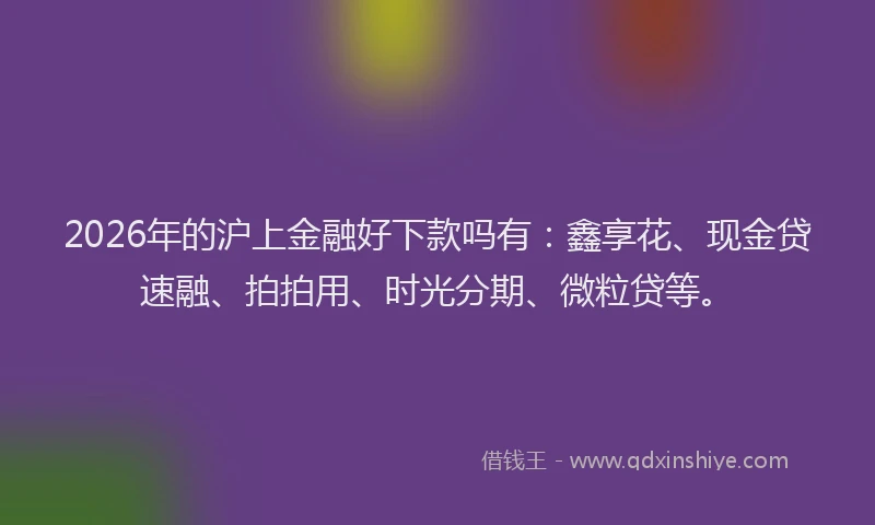 2026年的沪上金融好下款吗有：鑫享花、现金贷速融、拍拍用、时光分期、微粒贷等。