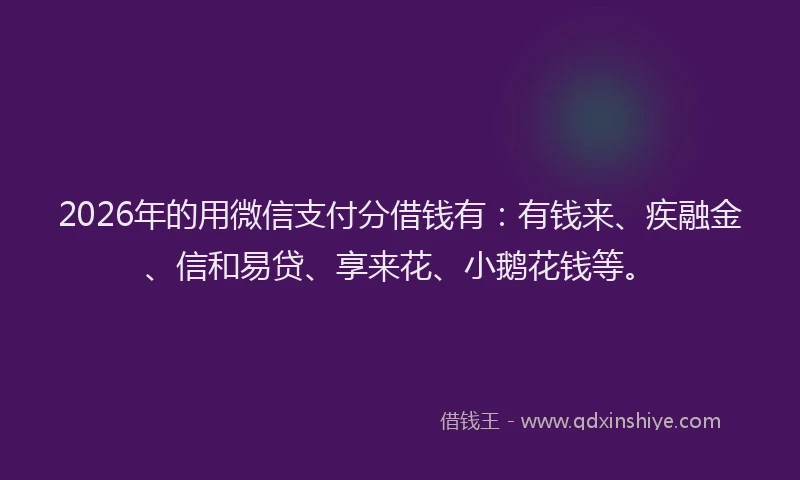 2026年的用微信支付分借钱有：有钱来、疾融金、信和易贷、享来花、小鹅花钱等。