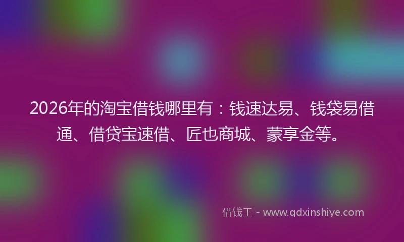 2026年的淘宝借钱哪里有：钱速达易、钱袋易借通、借贷宝速借、匠也商城、蒙享金等。