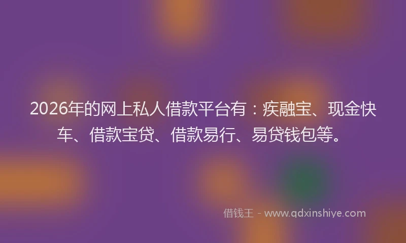 2026年的网上私人借款平台有：疾融宝、现金快车、借款宝贷、借款易行、易贷钱包等。