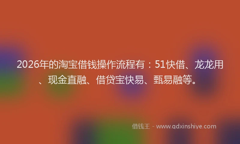 2026年的淘宝借钱操作流程有：51快借、龙龙用、现金直融、借贷宝快易、甄易融等。