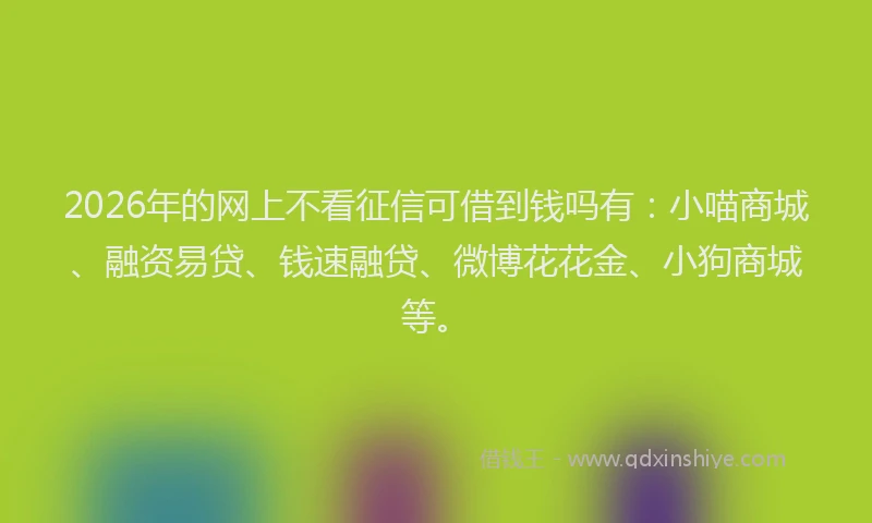 2026年的网上不看征信可借到钱吗有：小喵商城、融资易贷、钱速融贷、微博花花金、小狗商城等。